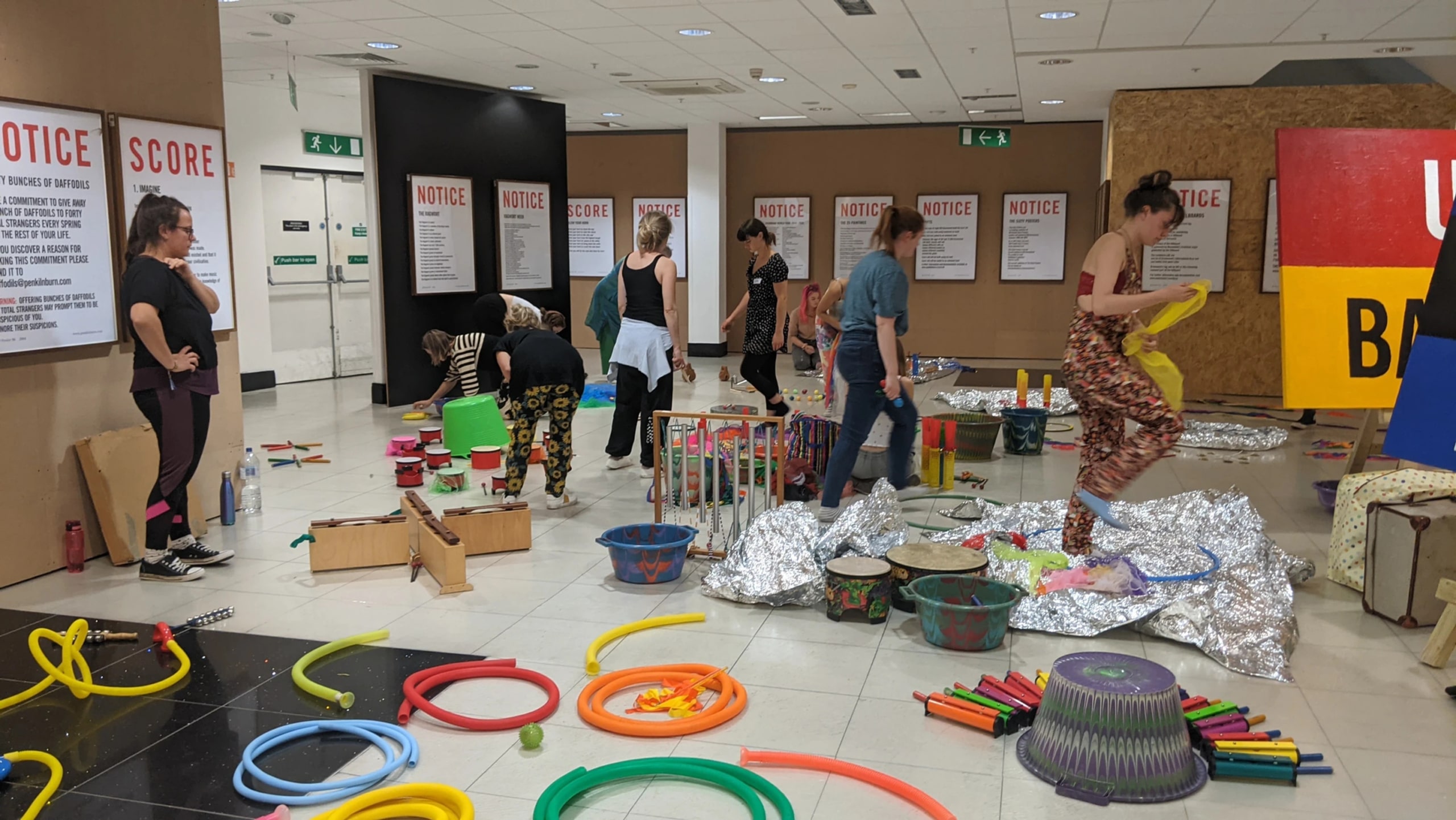group of people setting up for workshop